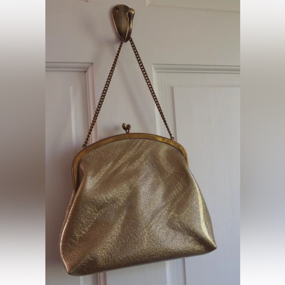 Vintage 50's Morris Moscowitz MM clear gold inset bag enamel austrian crystals